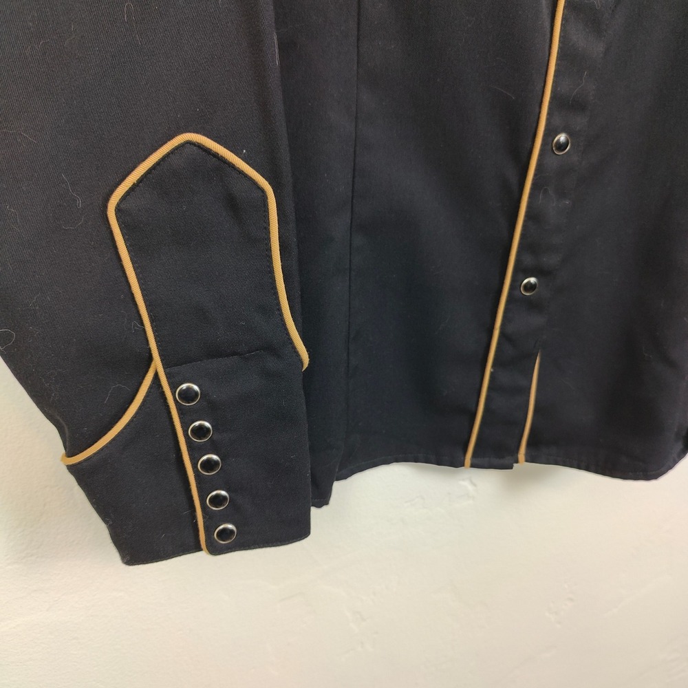 Roper Western Top Womens Plus Size 1X Black Gold Embroidered Rose Cross Snap - Picture 4 of 9